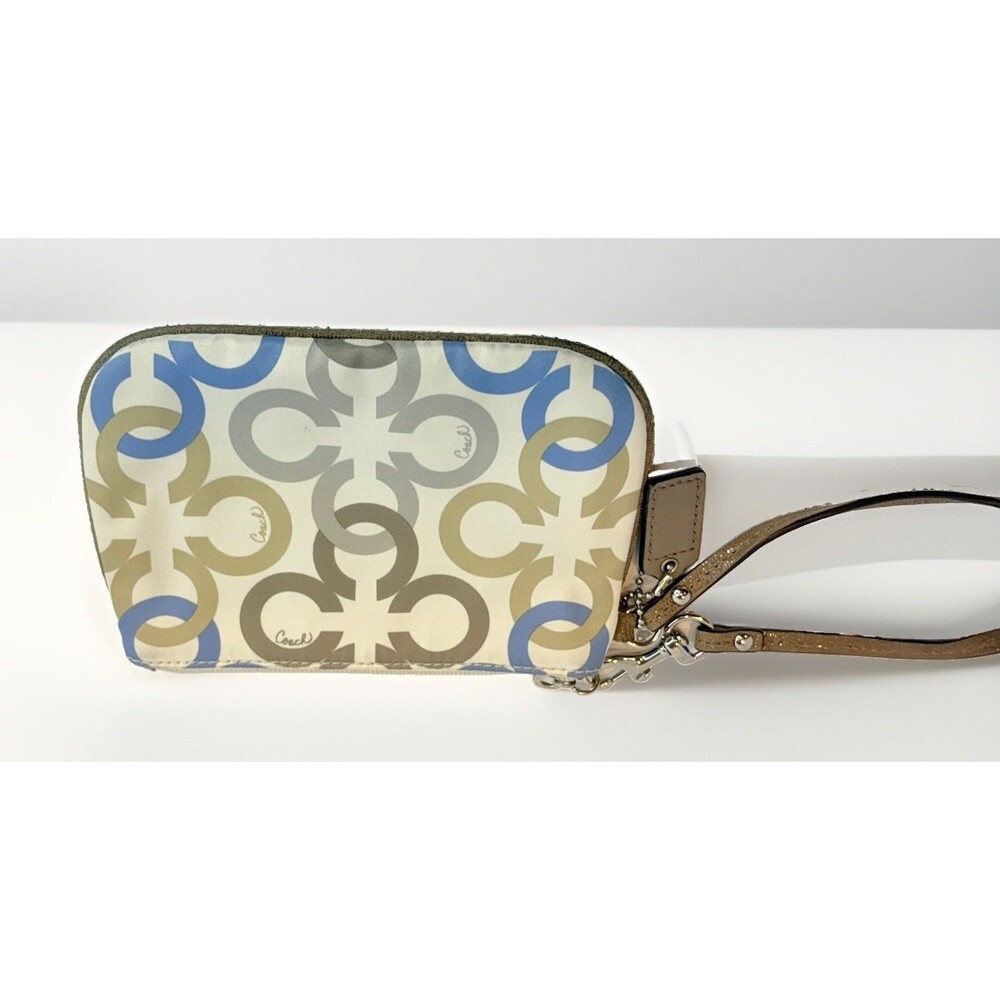 Coach F48898 Clover Print Satin Wristlet in cream and neutral colors